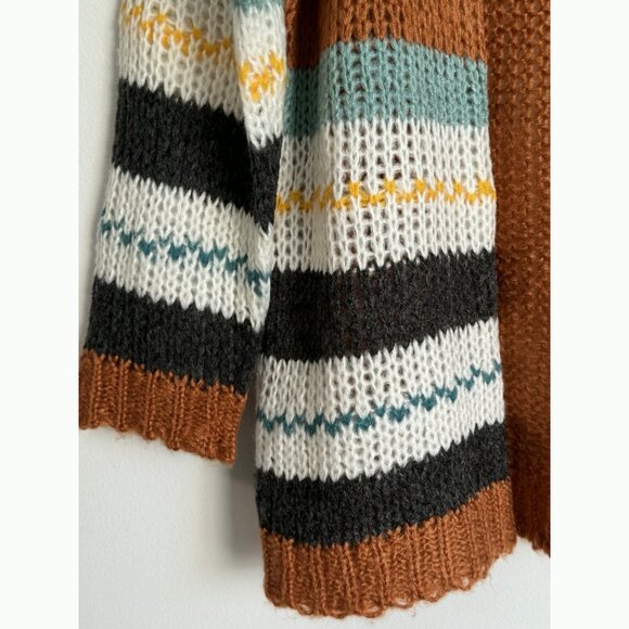 Boho Striped Open Front Knit Cardigan Sweater Women’s Size L Oversized Fall Cozy - Picture 4 of 8